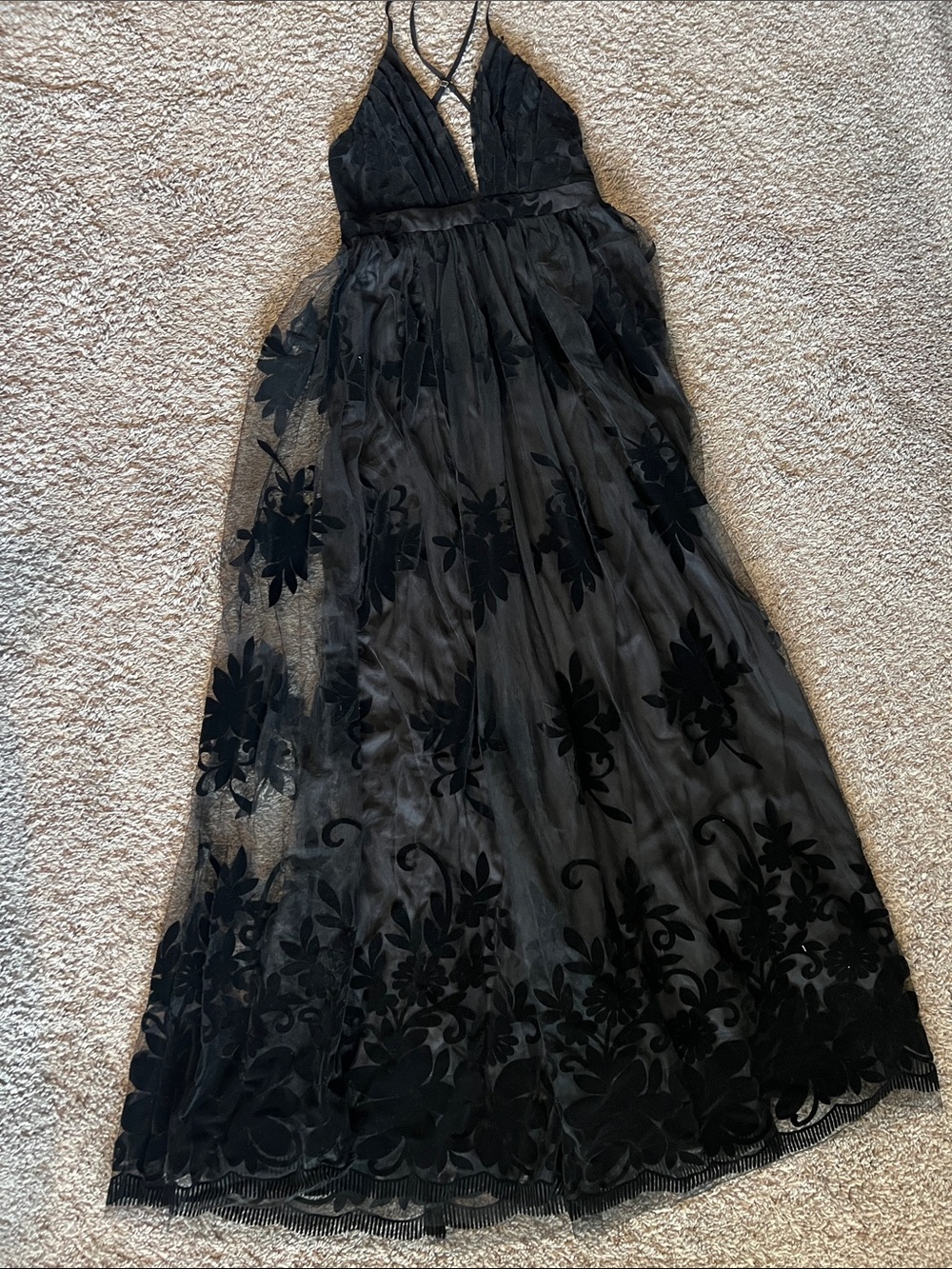 Luxxel Black Lace Floral Overlay V-Neck Wedding or wedding guest Dress